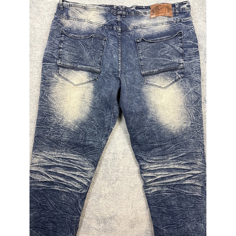 Blue Cult Mens 44 Blue Acid Wash Moto Denim Jeans Whiskered Crinkled Streetwear - Picture 11 of 16